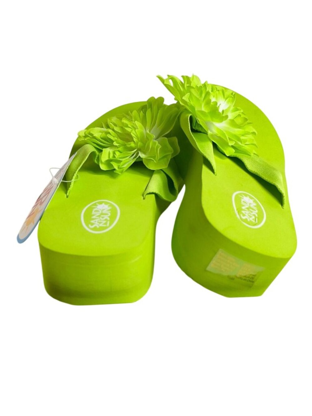 Sand N Sun Womens M 7-8 Flip Flops Green Flower Wedge Summer Thong Sandals NEW - Picture 3 of 7
